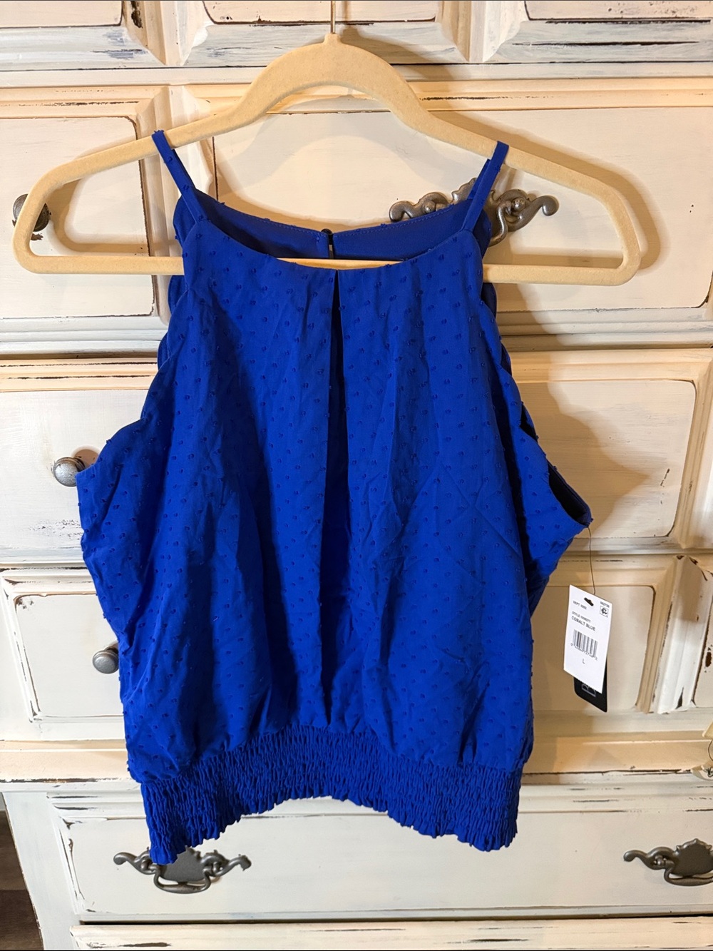 Women’s Royal Blue Sleeveless Smocked Hem Tank Top